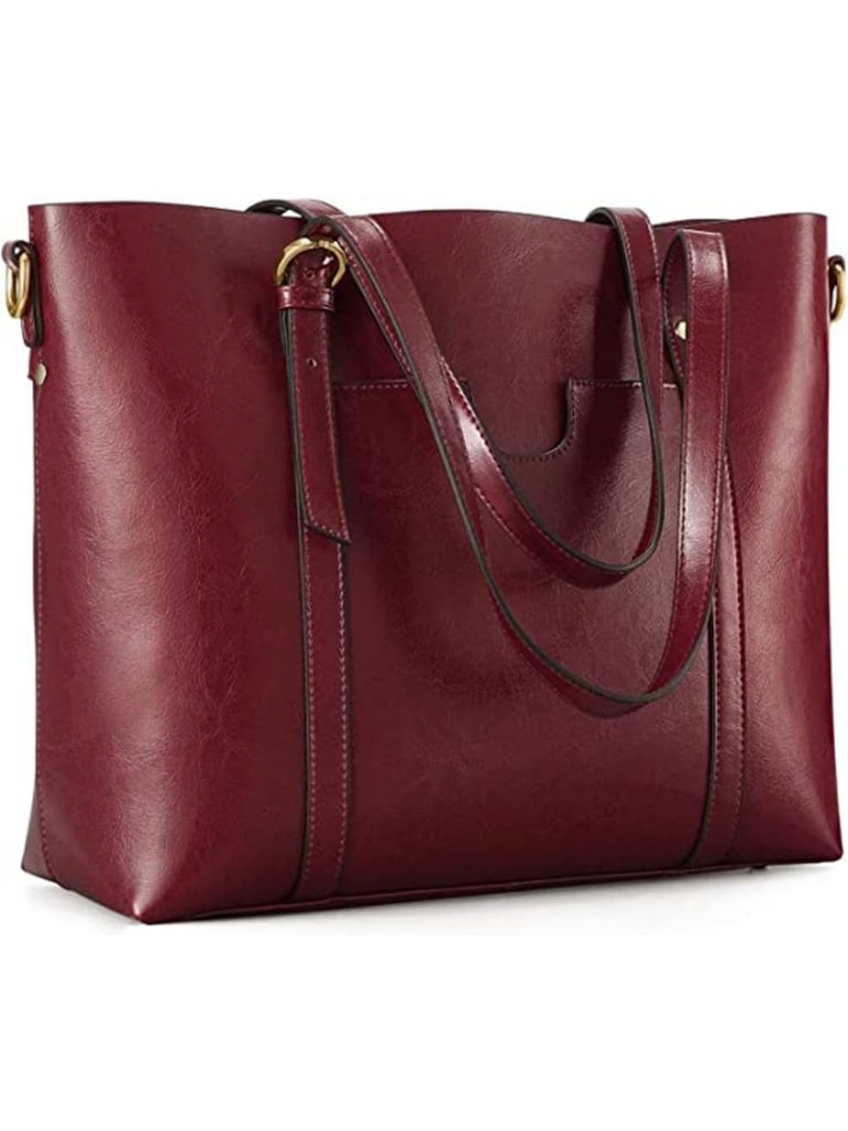 Women's Wine Red Genuine Leather 1 Zipper Pocket Soft Vintage Shoulder Purses